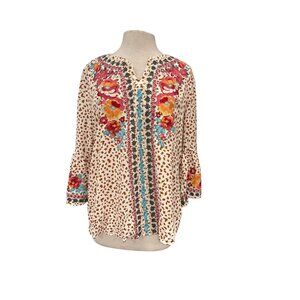 Savanna Jane Floral & Leopard Print Tunic Blouse L